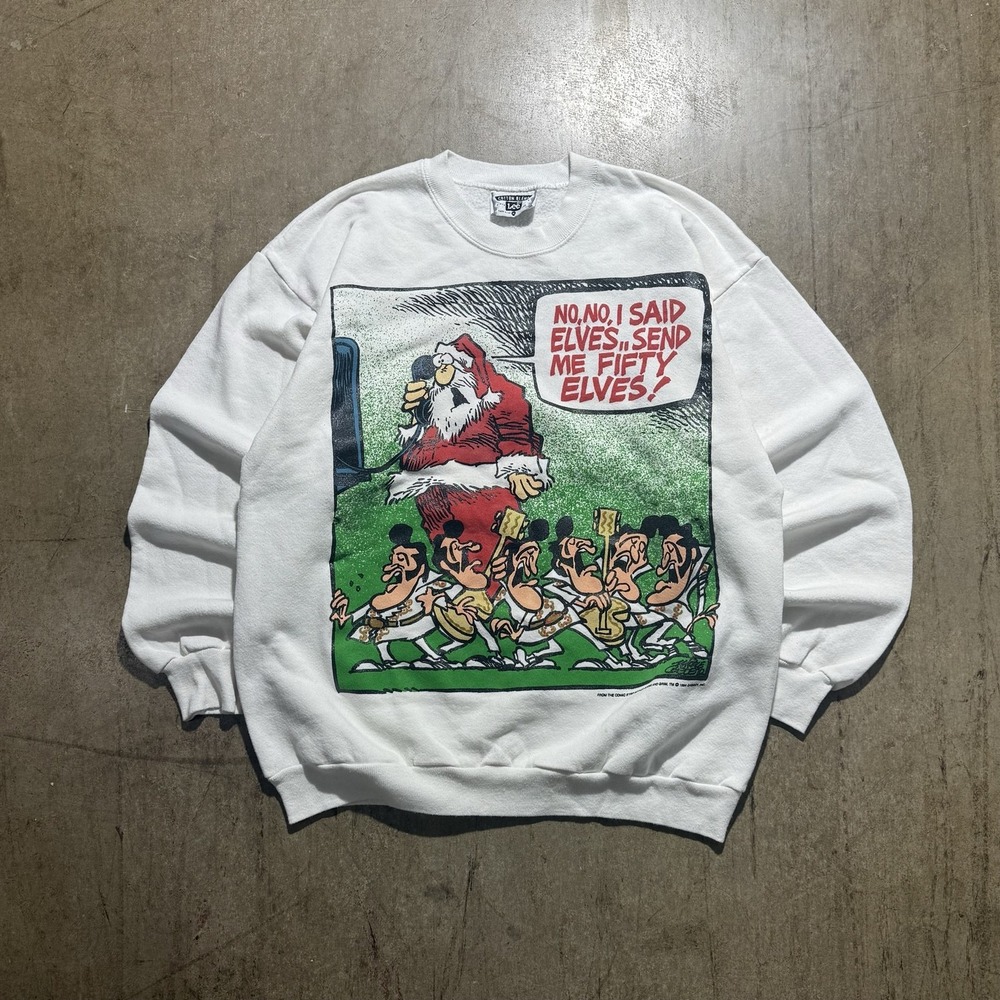 Vintage Lee Sweatshirt Mens XL White Crewneck Fleece Santa Graphic 1994 USA 90s